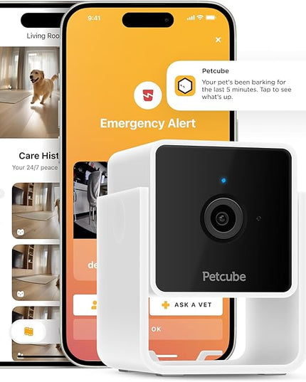 Petcube Cam | Indoor Wi-Fi Pet and Security Camera with Phone App, Pet Monitor with 2-Way Audio and Video, Night Vision, 1080p HD Video and Smart Alerts for Ultimate Home Security Petcube