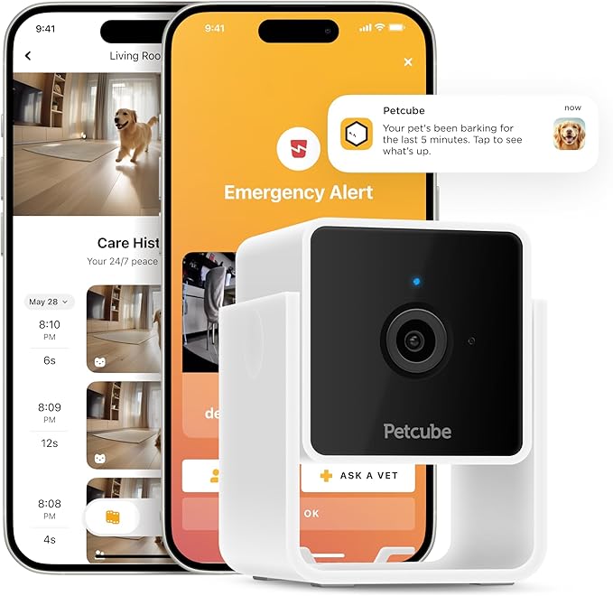 Petcube Cam | Indoor Wi-Fi Pet and Security Camera with Phone App, Pet Monitor with 2-Way Audio and Video, Night Vision, 1080p HD Video and Smart Alerts for Ultimate Home Security Petcube
