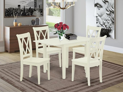 East West Furniture NDCL5-LWH-W Norden 5 Piece Set Includes a Rectangle Dining Room Table with Dropleaf and 4 Kitchen Chairs, 30x48 Inch, Linen White - LeafyLoom
