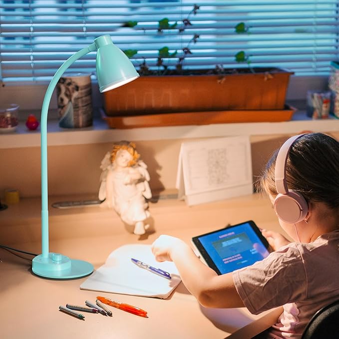 BOHON LED Desk Lamp with USB Charging Port, 3 Color Modes Fully Dimmable Reading Lamp, Auto Dimming Task Lamp, Flexible Gooseneck Table Light for Office Dorm Bedside, Adapter Include, Teal - LeafyLoom