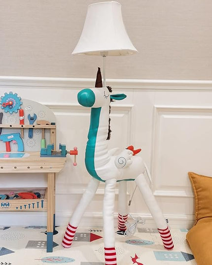 Floor Lamp, Easy-Care Artificial Leather Kids Floor Lamp for Bedroom, 51 Inch Tall White Unicorn Hand-Stitched Design Standing Lamp, Package Come with an E26 LED Bulb (White Unicorn) - LeafyLoom