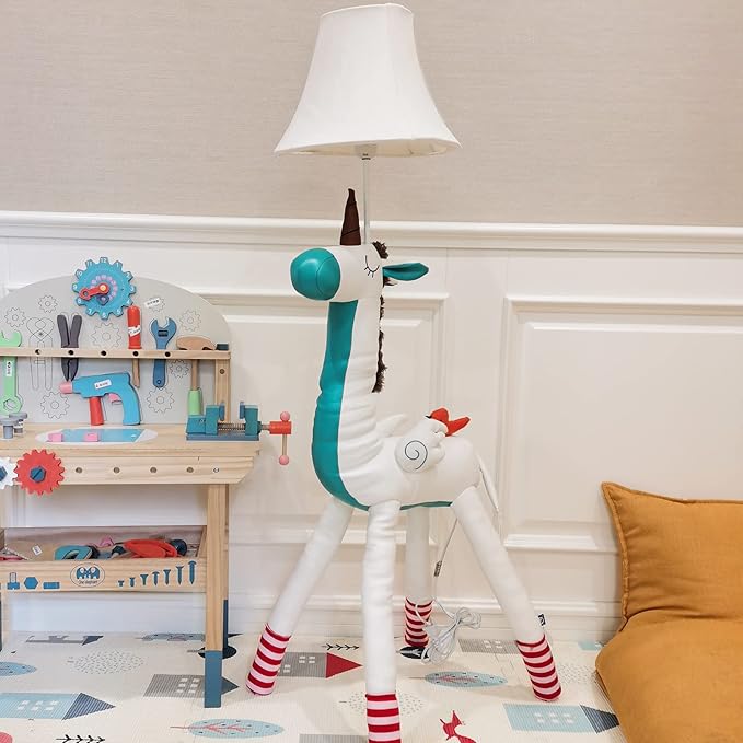 Floor Lamp, Easy-Care Artificial Leather Kids Floor Lamp for Bedroom, 51 Inch Tall White Unicorn Hand-Stitched Design Standing Lamp, Package Come with an E26 LED Bulb (White Unicorn) - LeafyLoom