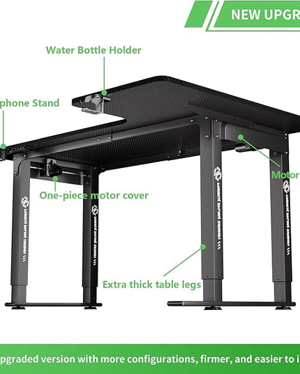 X-WIN 63 Inches L-Shaped Electric Standing Desk, Dual Motor Height Adjustable Stand Up Corner Desk, Sit to Stand Workstation with Locking Wheels, Carbon Fiber Top - LeafyLoom