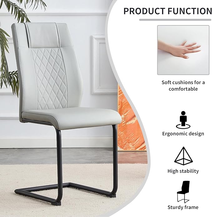 NicBex Dining Chairs Set of 4 Modern Faux Leather High Back Dining Room Kitchen Chairs with Black Metal Legs,Side Chairs for Dining Room, Kitchen,Living Room, and Restaurants,Light Gray - LeafyLoom
