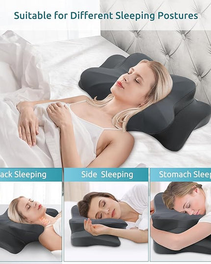 DONAMA Cervical Pillow for Neck and Shoulder,Contour Memory Foam Pillow,Ergonomic Neck Support Pillow for Side,Back and Stomach Sleepers with Breathable Pillowcase-Dark Grey - LeafyLoom