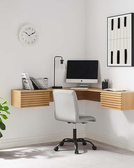Modway Render 60" Mid-Century Modern Wall-Mount Corner Office Desk in Oak - LeafyLoom