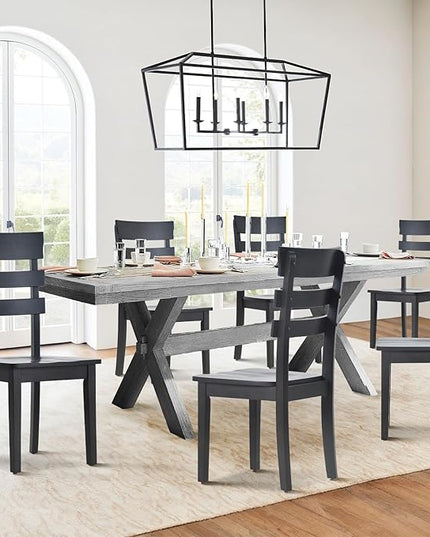 COLAMY Wooden Dining Chairs Set of 4, Ladder High Back Kitchen Side Chair, Farmhouse Armless Dining Room Chairs with Adjustable Foot Pegs, Black - LeafyLoom