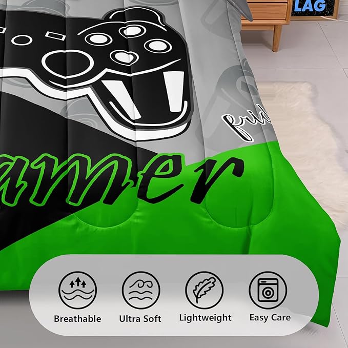 5 Pieces Gaming Bedding Set Twin Size for Boys Gamer Comforter Set for Boys Girls Kids Teens 5 Piece Bed in A Bag Video Game Bedding for Gamer Room Decorative Twin51 - LeafyLoom
