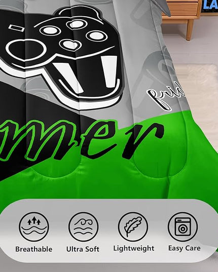 6 Pieces Gaming Bedding Set Queen Size for Boys Gamer Comforter Set for Boys Girls Kids Teens 6 Piece Bed in A Bag Video Game Bedding for Gamer Room Decorative Queen51 - LeafyLoom