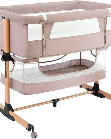 3 in 1 Baby Crib Bedside Crib,Baby Bassinet,Baby Bed Adjustable Portable Bed for Infant/Baby,Light Beige - LeafyLoom
