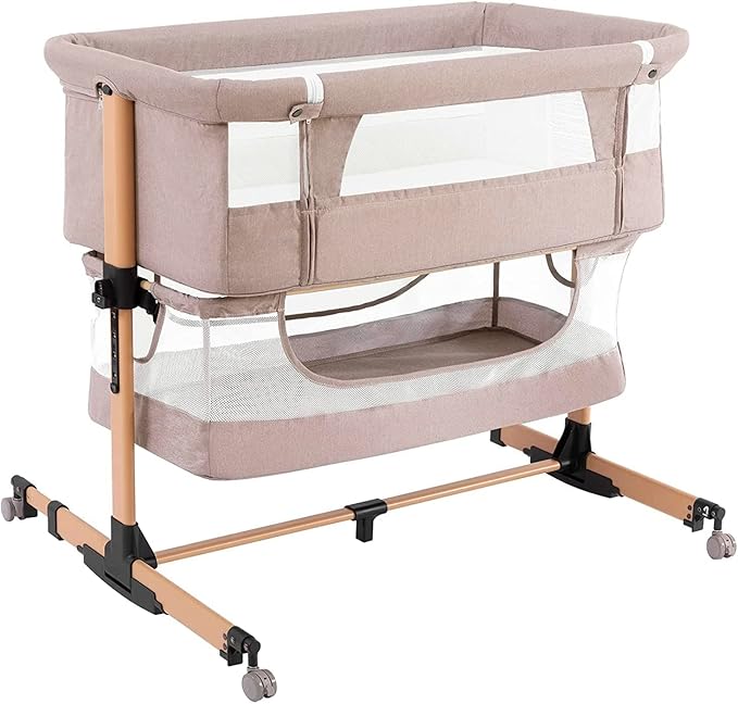 3 in 1 Baby Crib Bedside Crib,Baby Bassinet,Baby Bed Adjustable Portable Bed for Infant/Baby,Light Beige - LeafyLoom