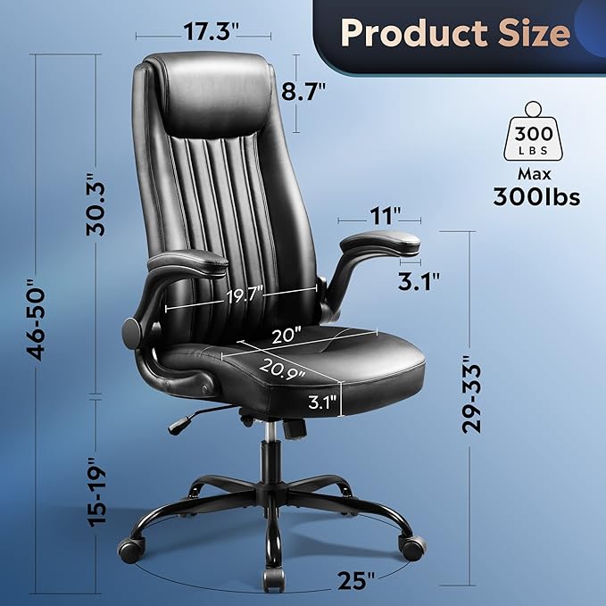DEVAISE Computer Office Chair, High Back Ergonomic Desk Chair with Adjustable Flip-up Armrests, Lumbar Support and Thick Headrest, Executive Suede Fabric Swivel Task Chair, Black - LeafyLoom