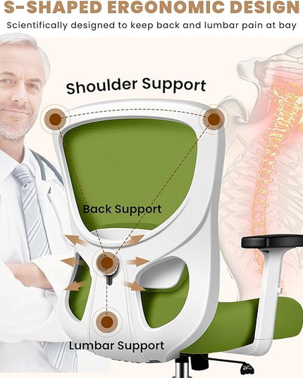 Office Chair Ergonomic Desk Chair with Adjustable Lumbar Support, Swivel Comfy Computer Chair Heavy Duty Executive Chair for Home Office - LeafyLoom