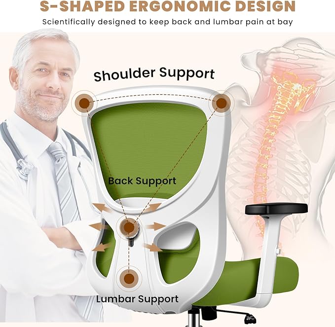 Office Chair Ergonomic Desk Chair with Adjustable Lumbar Support, Swivel Comfy Computer Chair Heavy Duty Executive Chair for Home Office - LeafyLoom