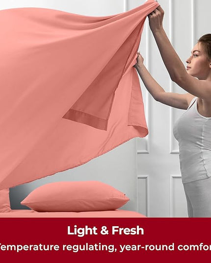 Mellanni Queen Sheets Set - 6 PC Iconic Collection Bedding Sheets & Pillowcases - Hotel Luxury, Ultra Soft, Cooling Bed Sheets - Deep Pocket up to 16 inch - 6 PC (Queen, Coral w/Extra Pillow Cases) - LeafyLoom