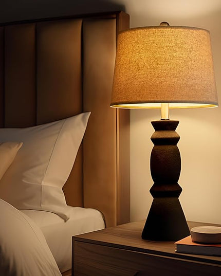 Oneach 25.75'' Farmhouse Black Ceramic Table Lamp Set of 2 for Living Room Rustic Table lamp Bedroom Nightstand Lamp End Table Lamps - LeafyLoom
