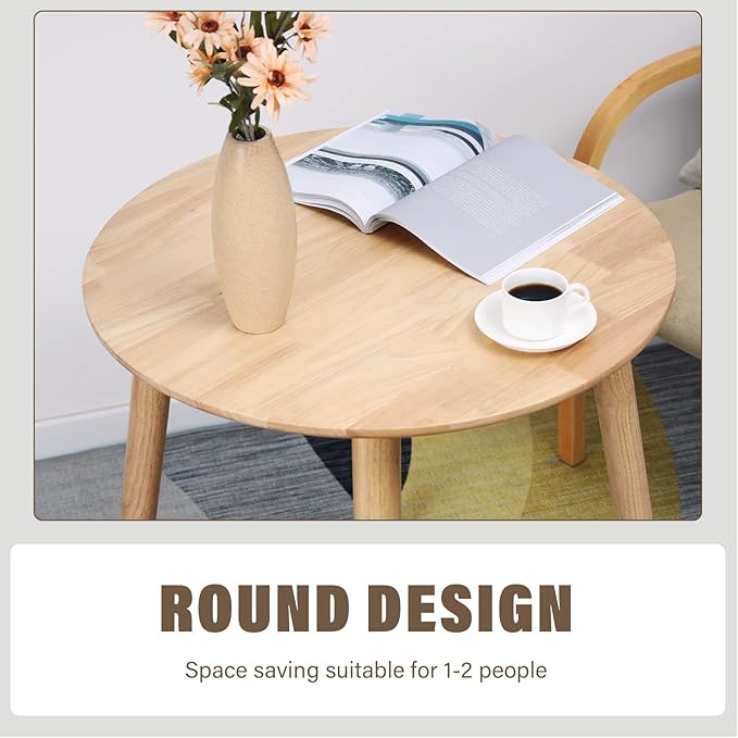 28.3" Small Round Dining Table for 2,Wooden Space-Saving Kitchen Dinner Table Rustic Wood Dining Table Mid Century Modern Kitchen Table - LeafyLoom