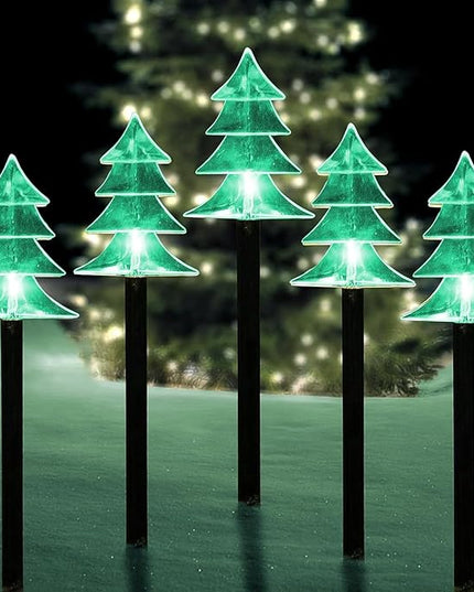 ILLUMINEW Christmas Solar Pathway Lights, Set of 5 Waterproof Landscape Christmas Lights, Stake Christmas Decorations, LED Lights for Yard Lawn Patio Walkway Decor (5PCS-Green-Tree) ILLUMINEW