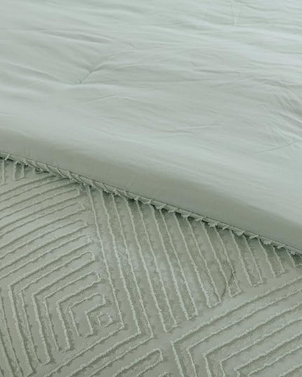 Full Comforter Set, Tufted Sage Green Comforter Set Full, Boho Bedding Comforter Sets Extra Fluffy, Ideal for All Seasons 3 Pieces (1 Comforter, 2 Pillowcases) - LeafyLoom