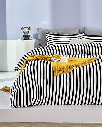 White and Black Stripes Comforter Set Twin Women Bedding Set Soft Durable White Striated Bedding Set Black Stripes Ticking Quilts Hotel Quality Comforter Set Girls White Black Stripes Bed Set - LeafyLoom