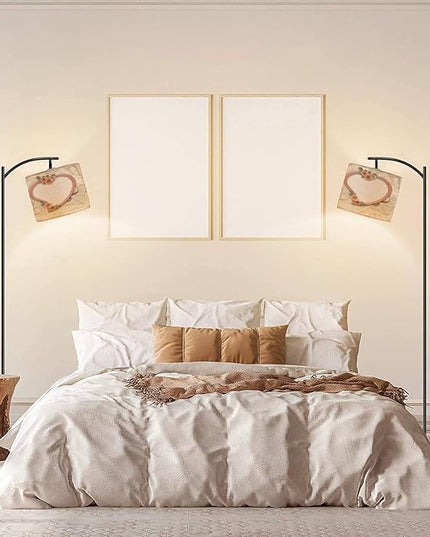 Modern Arc Floor Lamp with Dimmer Mid Century Vintage Old Postcards Heart Metal Standing Lamp with Linen Shade Footswitch for Living Room Bedroom Office - LeafyLoom