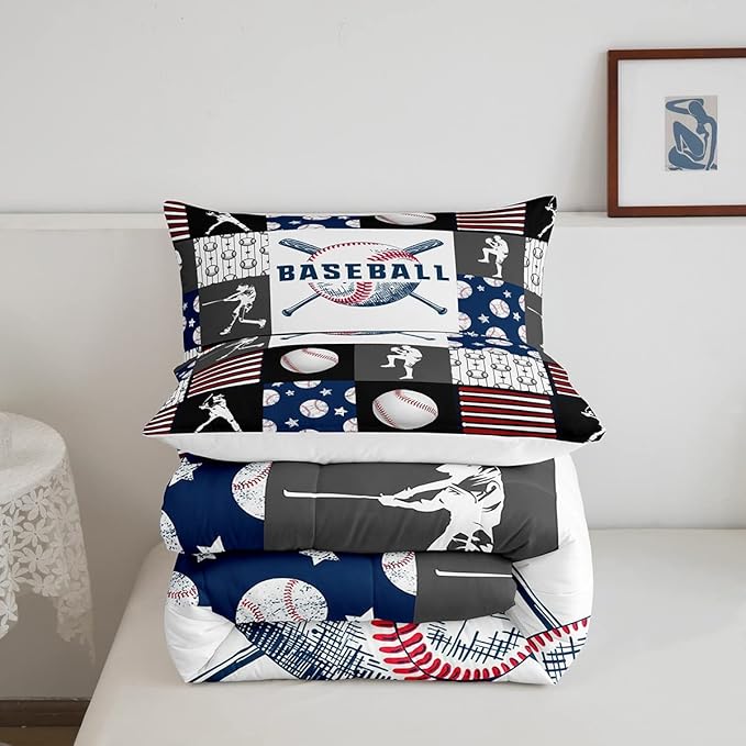 Teen Boy Sports Baseball Twin Bedding Set,Kids Baseball Athlete Comforter Set,Grunge Hippie Tie Dye Ball Bed Comforter Sets Room Decor Patchwork Pattern 1 Pillow Case（Red Blue Black White Grey） - LeafyLoom