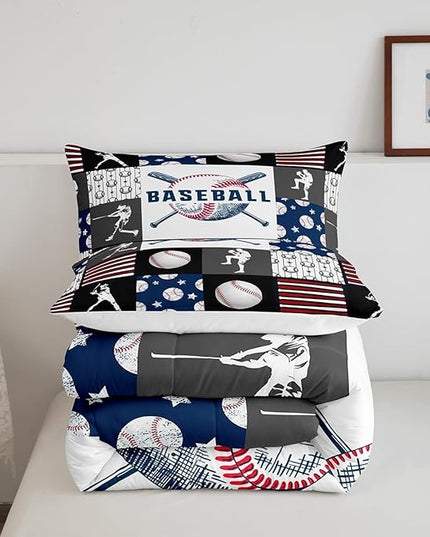 Teen Boy Sports Baseball King Bedding Set,Kids Baseball Athlete Comforter Set,Grunge Hippie Tie Dye Ball Bed Comforter Sets Room Decor Patchwork Pattern 2 Pillow Cases（Red Blue Black White Grey） - LeafyLoom