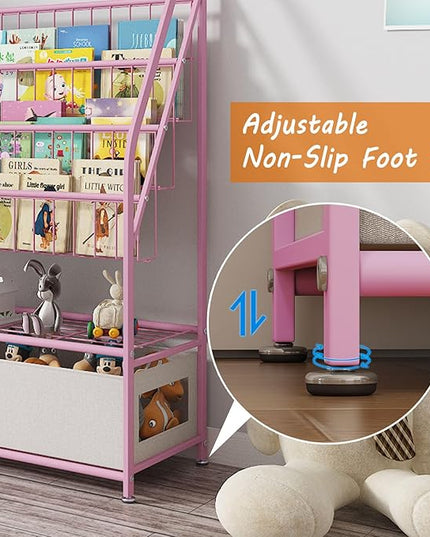 Kids Book Shelf with Storage 32inch, 5 Tier Freestanding Pink Bookshelf, Large Modern Minimalist Book Case With Toy Storage Organizer For Bedroom Study Room Playrooms Children Room KDSJ2305-Pink - LeafyLoom