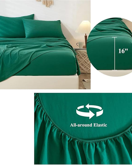 HighBuy Dark Green Full Size Sheet Set Extra Soft Deep Pocket Sheets Set,4 Piece Bed Sheets Set Fit 16 Mattress,Wrinkle,Fade,Stain Resistant Cooling Bed Sheets,Fitted Sheets,Pillowcases Set - LeafyLoom