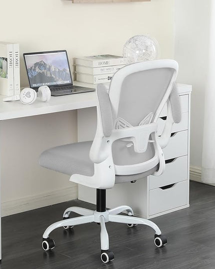 Office Chair Mesh Desk Chair with Flip Up Armrests Computer Chair Lumbar Support Ergonomic Chair Adjustable Swivel and Height Gaming Chair for Adults and Teens (NEW-GREY, Classic) - LeafyLoom