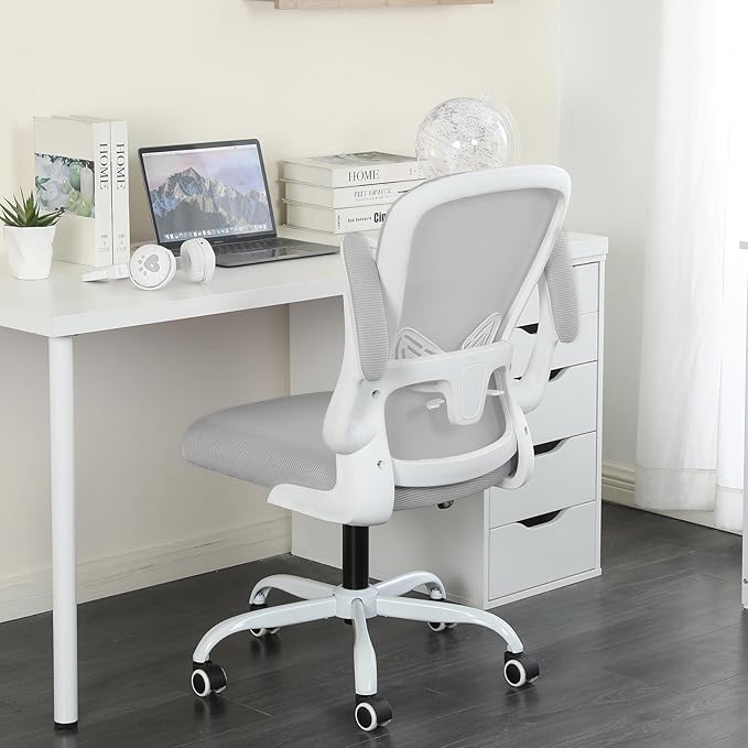 Office Chair Mesh Desk Chair with Flip Up Armrests Computer Chair Lumbar Support Ergonomic Chair Adjustable Swivel and Height Gaming Chair for Adults and Teens (NEW-GREY, Classic) - LeafyLoom