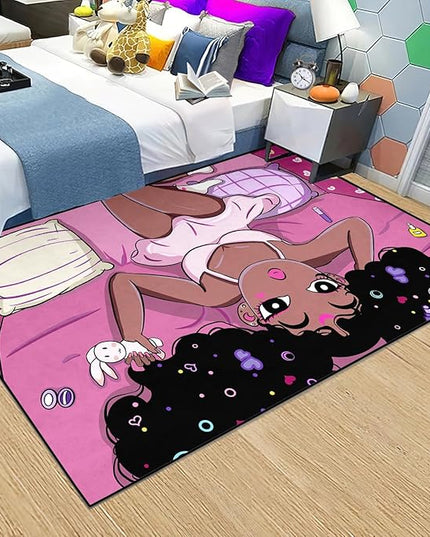 Black Magic Girl Area Rug Girls Room Decor Black Girl Rugs for Bedroom African American Girls Carpet for Living Room Pink Room Decor for Teen Girls Yoga Mats, 2'6''×4' - LeafyLoom