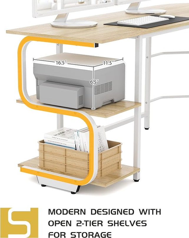 Teraves Reversible L Shaped Desk with Shelves 69“ Corner Computer Desk Gaming Desk Workstation for Home Office - LeafyLoom