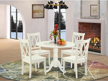 East West Furniture DLCL5-LWH-W Dublin 5 Piece Set Includes a Round Dining Room Table with Dropleaf and 4 Wood Seat Chairs, 42x42 Inch - LeafyLoom