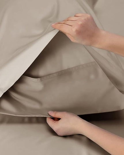 Bedsure California King Sheet Sets, Cooling Sheets, Rayon Derived from Bamboo, Deep Pocket Up to 16", Breathable & Soft Bed Sheets, Hotel Luxury Silky Bedding Sheets & Pillowcases, Simply Taupe - LeafyLoom