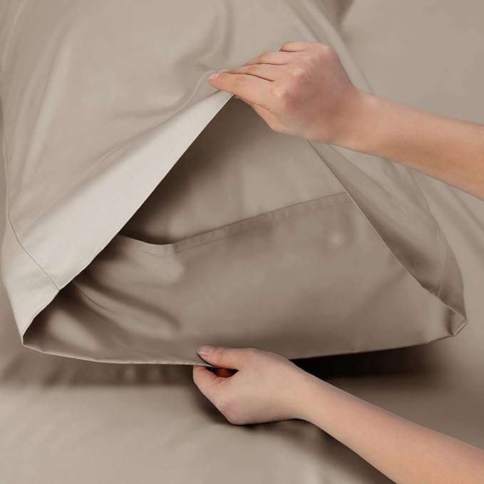 Bedsure California King Sheet Sets, Cooling Sheets, Rayon Derived from Bamboo, Deep Pocket Up to 16", Breathable & Soft Bed Sheets, Hotel Luxury Silky Bedding Sheets & Pillowcases, Simply Taupe - LeafyLoom