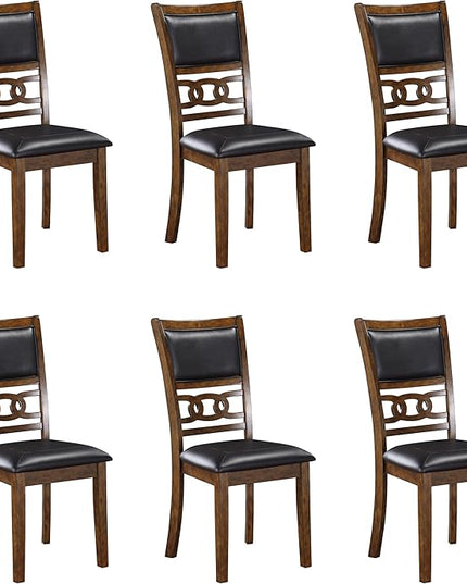 New Classic Furniture Gia Dining Chair (Set of Six), Black PU Upholstered Seat & Back Rest, Brown - LeafyLoom