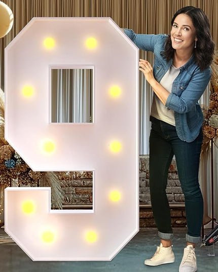 Rielmox Marquee Light Up Number 9, 4FT Large Birthday Decorations Party Decor White Anniversary Decoration w/Warm Lights for Boys Girls Kids Teens Adults - LeafyLoom