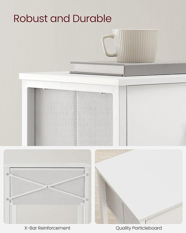 VASAGLE Nightstand, Side Table with Fabric Drawer, 24-Inch Tall End Table with Storage Shelf, Bedroom, White ULGS021W14 - LeafyLoom