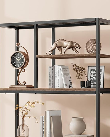 Book Shelf, Tall Bookcase with Storage, 6-Tier Industrial Bookshelf with 2 Wooden Drawers for Home Office and Living Room, Brown - LeafyLoom