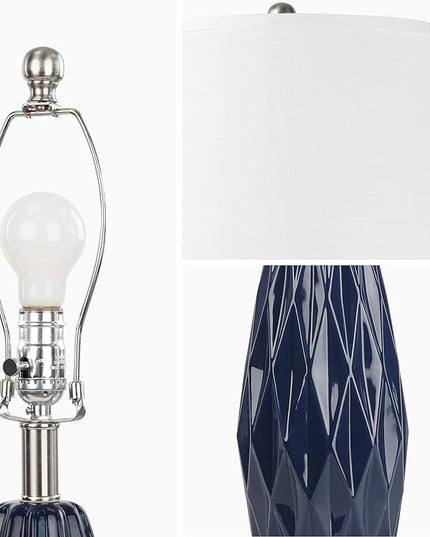 Modern Table Lamps, 25" Ceramic Bedside Lamps Blue Decor Lamp for Living Room End Table Lamp Tall Nightstand Lamps for Bedrooms |3-Way Dimmable Farmhouse Desk Lamps for Home Office Reading, Navy Blue - LeafyLoom