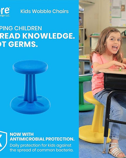 Kore Kids Junior Wobble Chair - Flexible Seating Stool for Classroom, Elementary School, ADD/ADHD - Made in The USA - Junior- Age 8-9, Grade 3-4, Blue (16in) - LeafyLoom