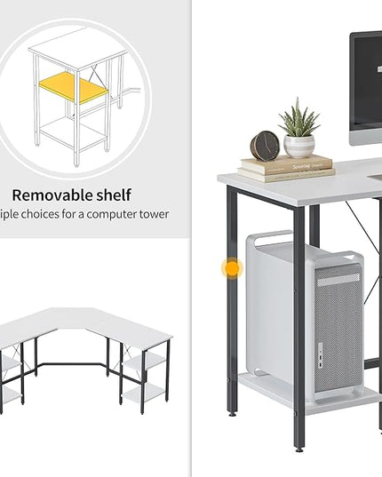 CubiCubi L Shaped Desk, 59.1 inch Computer Corner Desk with 2 Storage Shelves, Home Office Desk for Writing Gaming Study, White - LeafyLoom