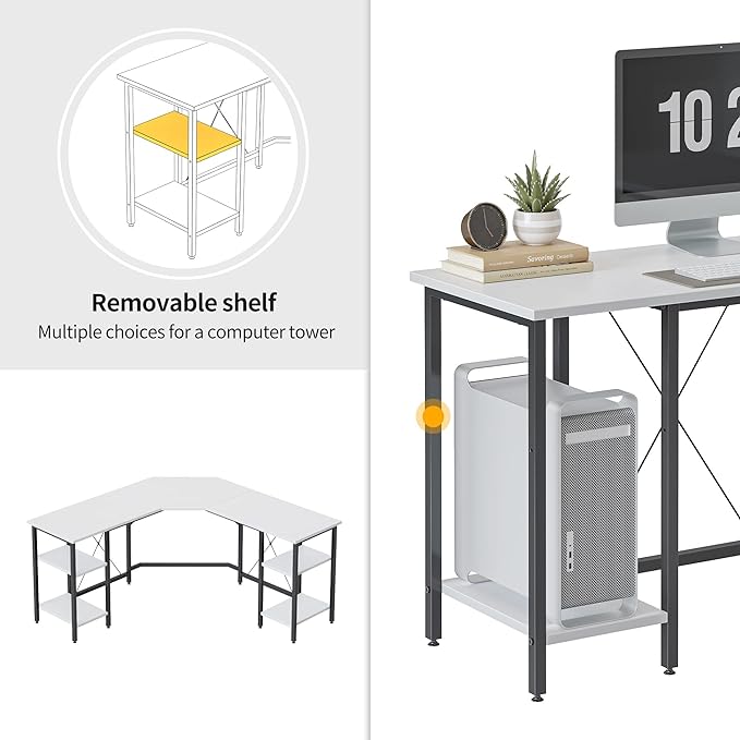 CubiCubi L Shaped Desk, 59.1 inch Computer Corner Desk with 2 Storage Shelves, Home Office Desk for Writing Gaming Study, White - LeafyLoom