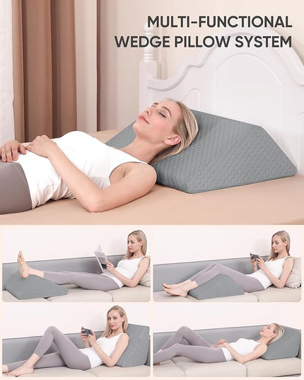 Forias Knee Wedge Pillow for Legs 8" Pure Memory Foam Bed Wedge Pillow for Sleeping After Surgery Triangle Pillow Wedge for Knee Support Leg Elevation Sciatica Knee Hip Back Pain Relief - Gray - LeafyLoom