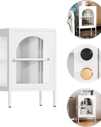 Buffet Storage Cabinet, Metal Sideboard Cabinet with Glass Doors, Coffee Bar Cabinet with an Adjustable Shelf, Suitable for Kitchens, Living Room and Coffee Shops, Assembly Required - LeafyLoom