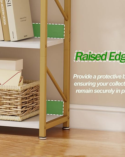 Small Bookshelf for Small Spaces, 3 Tier Bookcase, Narrow Gold Book Shelf, Small Shelf Open Display Rack for Bedroom, Living Room, Home Office,White&Gold - LeafyLoom