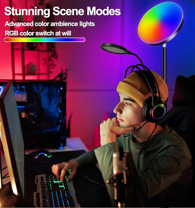 Reading Floor lamp + RGB Mood Mix Color Modern Standing Sofa Lamps Lighting 7 Colors Color Changing rgbw Smart WiFi APP Remote Control for Bedroom Living Room Gaming Reading Learning - LeafyLoom