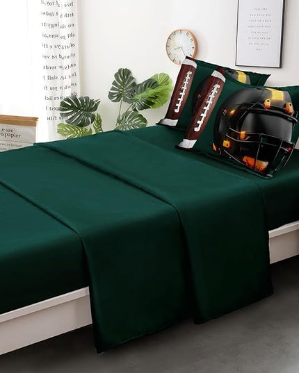 Teen Boy Football Bedding Set Twin Size, 4 Pieces American Football Comforter Set Twin, Kids Sports Bedding Bed in a Bag Set, Green Brown - LeafyLoom