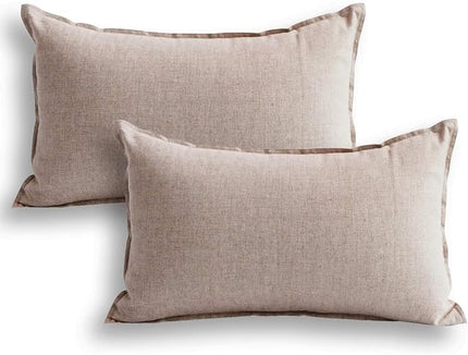 Jeanerlor 12"x20" Cotton Linen Decorative Lumber Throw Pillow Case Cushion Cover Set with Twin Needles Stitch on Edge for Father's Day,(30 x 50cm), 2 Pcs, Light Linen - LeafyLoom